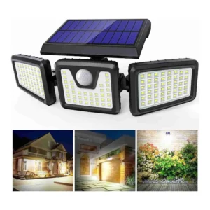 Solar Lights Outdoor 3 Heads, Claoner Upgraded 128 LED Solar Motion Sensor Security Lights